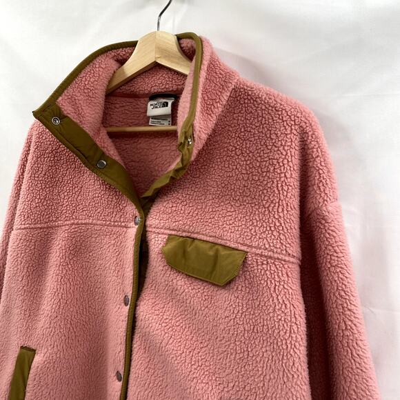 North Face Pink Sherpa Button Jacket Fleece - Picture 3 of 6